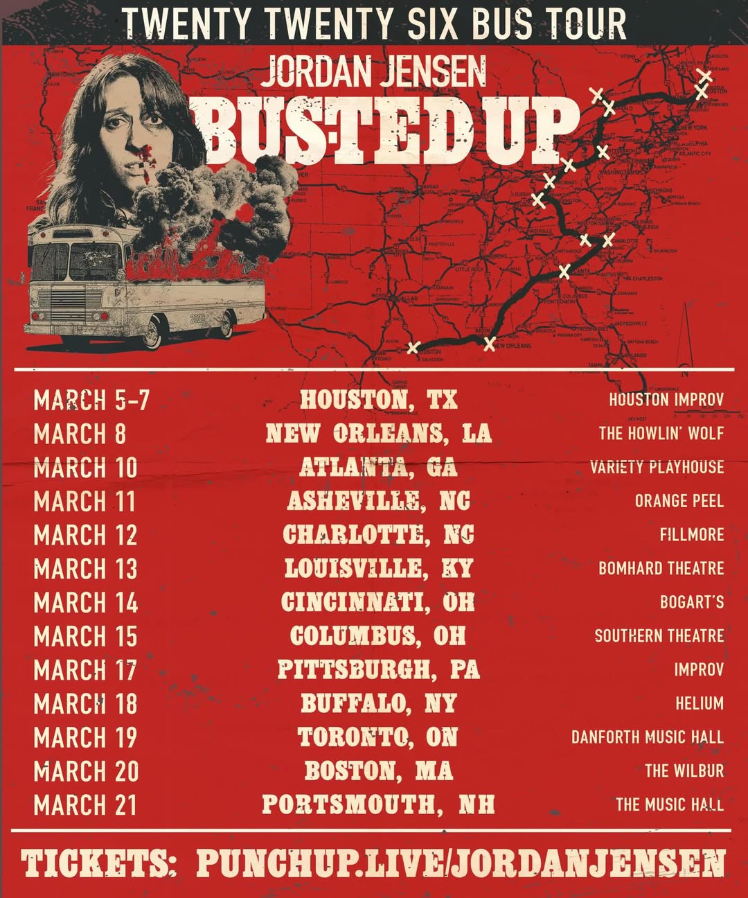 Jordan Jensen BUS-TED UP Tour Poster 2026